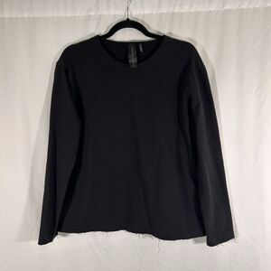 Norma Kamali Sweater Shirt Women's XS Black Round Neck Raw Hem Cotton Blend